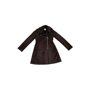 Candies Y2K Faux Suede Fur Trim Zipper Front Jacket Chocolate Brown Women's M